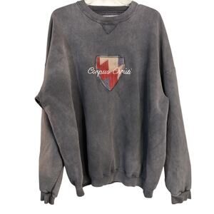 905) Vtg Santee Hvywt Light Wash Gray Corpus Christi Embroidery Sweatshirt 2XL?